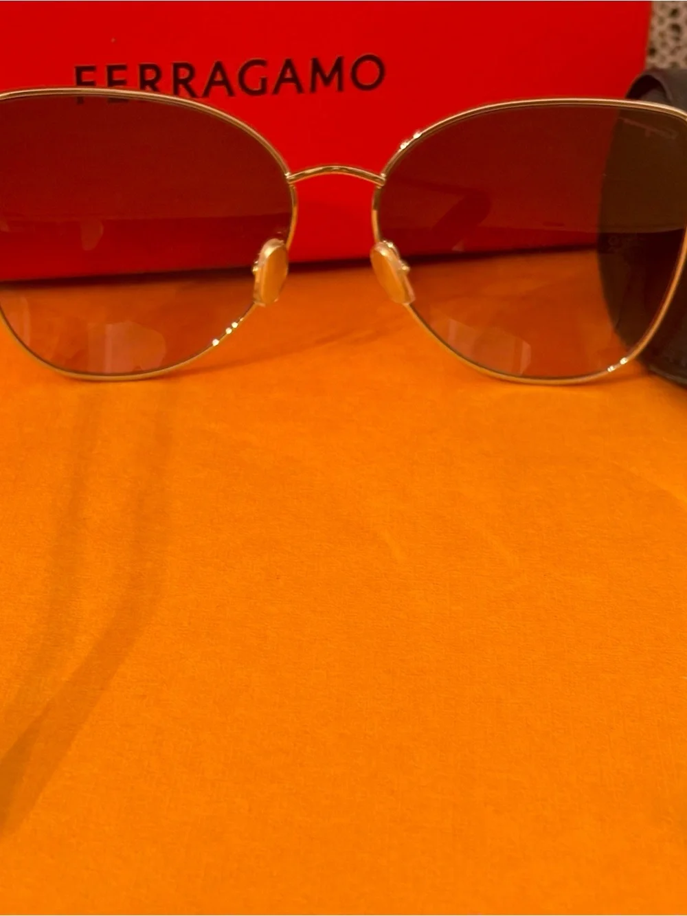 NIB, Salvatore Ferragamo Gold-Accented Brown Gradient Sunglasses
